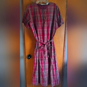 Vintage ORVIS Plaid Button Front Tie Waist Dress With Pockets Size 16